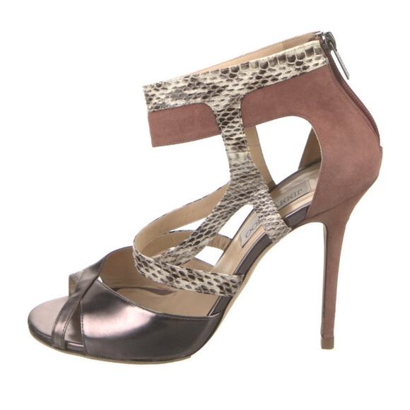 Jimmy Choo Rare Pewter Suede Leopard Strappy Stiletto Sandal EU 40 .5 EUC - Picture 2 of 7